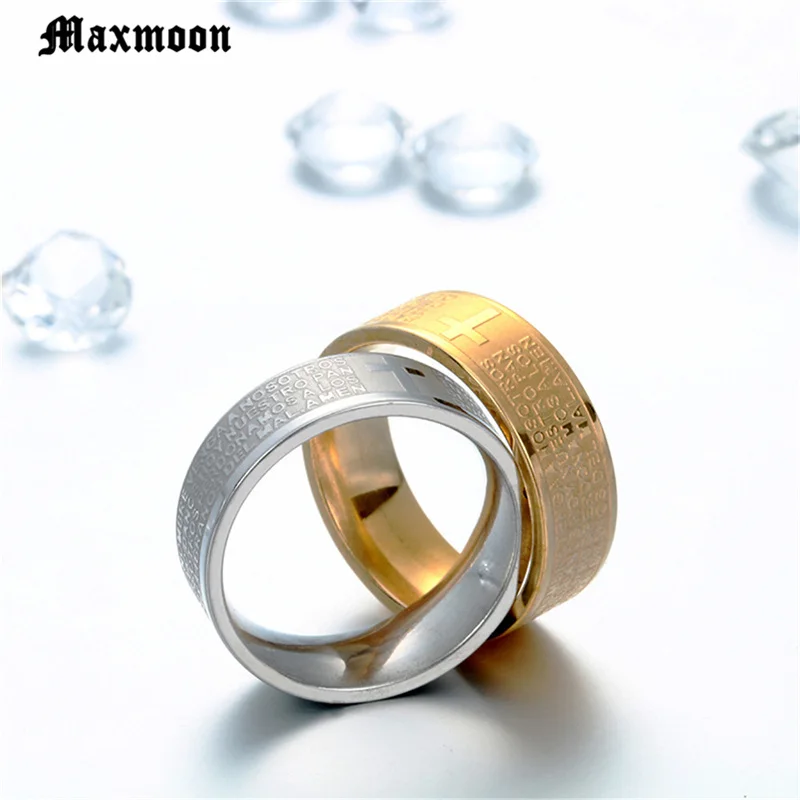 Мужские и женские кольца Maxmoon из нержавеющей стали 316L с молитвой крестом в стиле