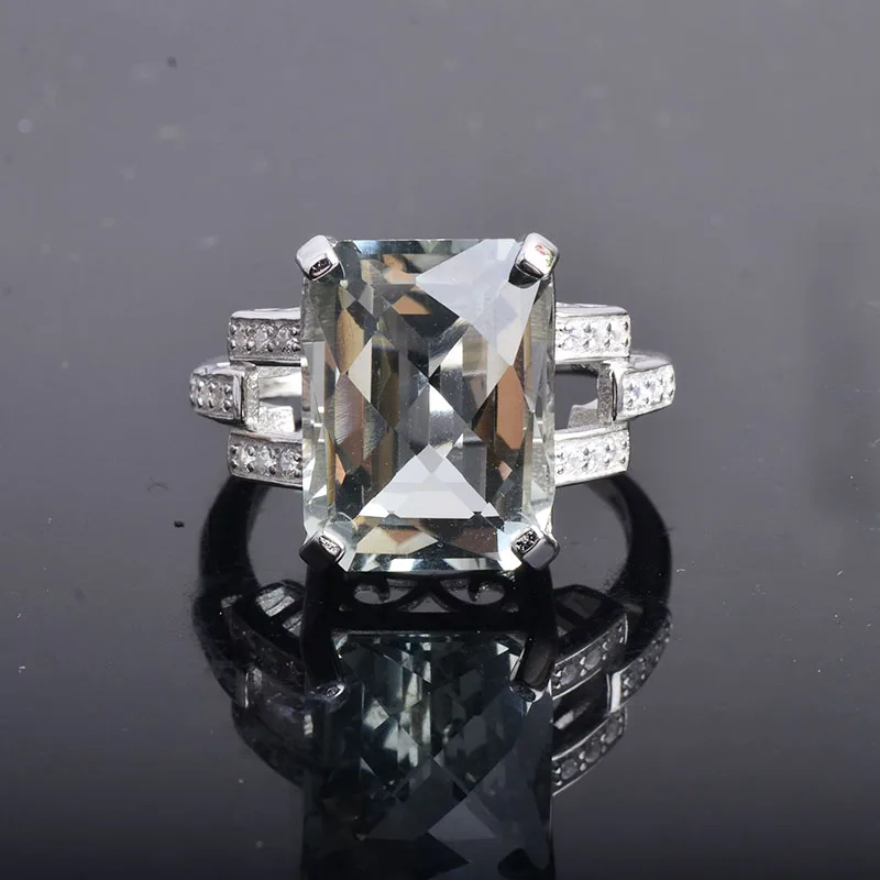 CSJ натуральный зеленый аметист кварц Регулируемые модные кольца 925 пробы серебро