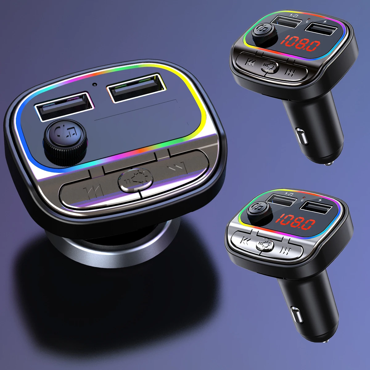 

FM Transmitter Colorful Light TF Card U Disk Music MP3 Player USB Car Charger Handsfree Bluetooth-compatible 5.0 Car Kit