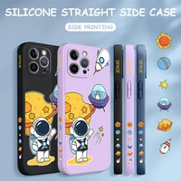 phone case for samsung s8 s9 s10 s21 s20 fe e lite plus ultra 5g cartoon astronaut liquid silicone camera shockproof case