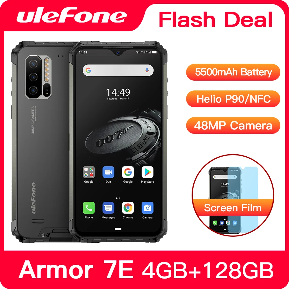 Ulefone Power 7E Водонепроницаемый прочный смартфон Android 10 4 Гб + 128 ГБ NFC Helio P90 IP68 5G WI FI 5500