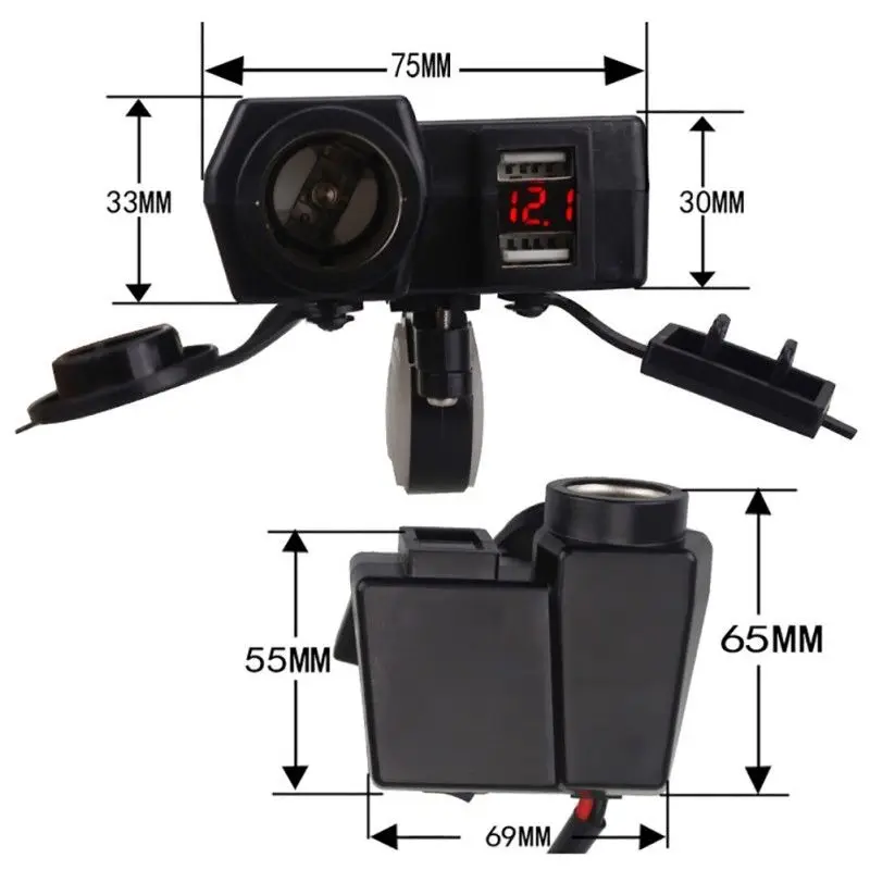 

Водонепроницаемый мотоцикл 12 В двойной USB-порт питания Скутер ATV зарядное устройство адаптер прикуриватель розетка с вольтметром 7*6*3 см