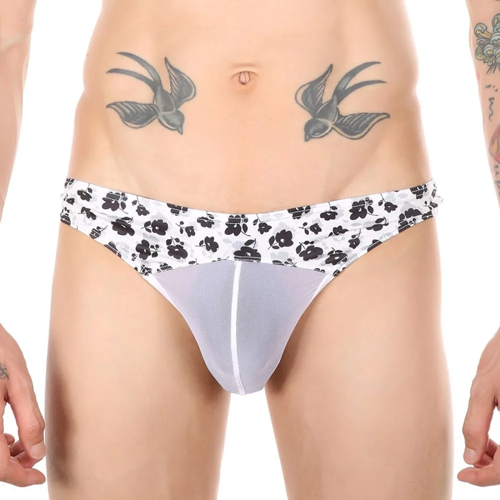 

Men Sexy Low Rise Briefs Mesh Underwear G-String T-Back Thongs Underpants Breathable Mesh Silk Men's Underwear New 2021 Briefs