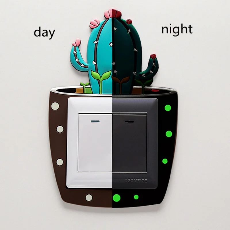 

Cartoon Cactus Luminous Switch Cover Glow In The Dark Socket Wall Sticker Switch Luminous Decorative Sticker