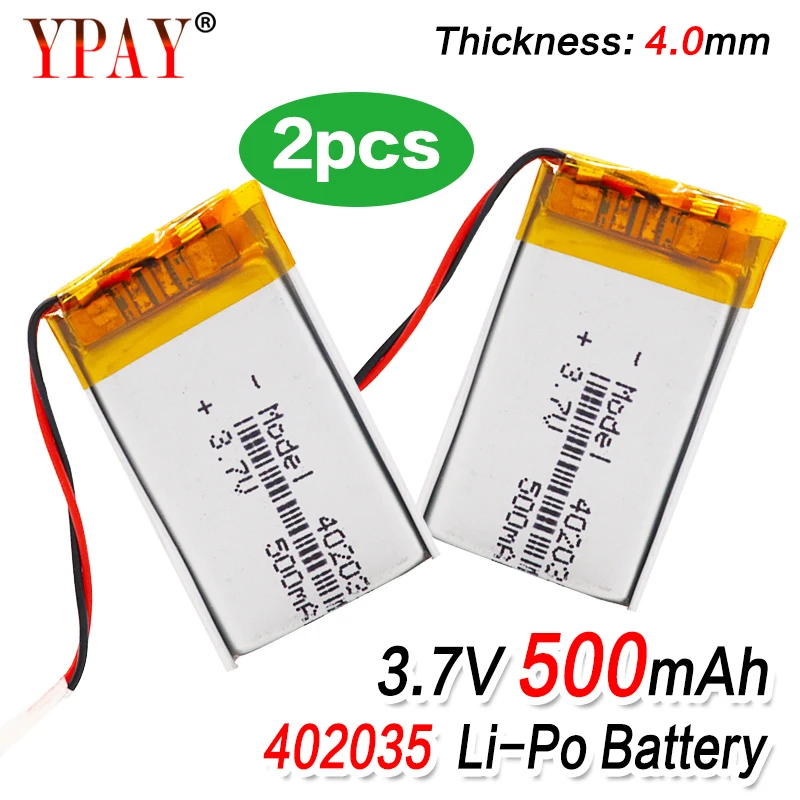 2pcs high capacity High Quality 3.7V 402035 Lipo Lithium Polymer Batteries 500mAh Li Ion Battery Replacement For Bt HeadsetToys |