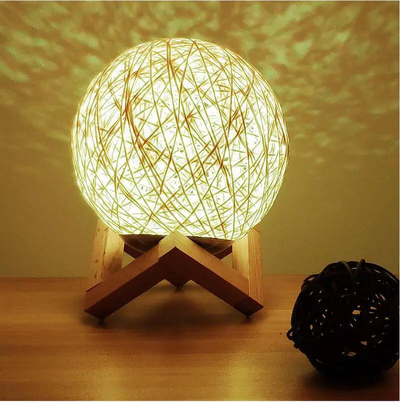 Светодиодные маленькие деревянные тростниковые настольные лампы плетеная лампа