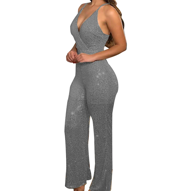 

Women Strappy Jumpsuits V Neck Backless Sleeveless Solid Evening Dress For Summer LL@17