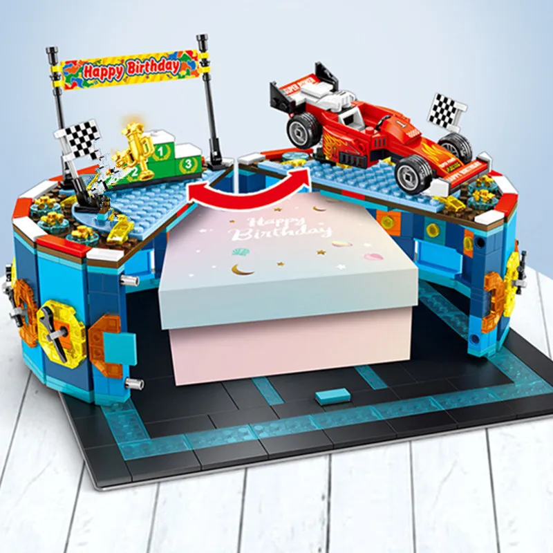 

New Block Birthday Cake Toys Gift Racing Car Fit Technic City Idea Building Blocks Bricks Model Toys Kid Gift