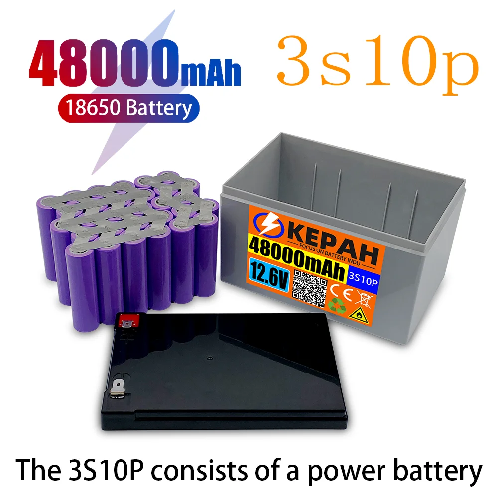 

48Ah 3S10P 12.6V high power Lithium Battery pack, Suitable for 12V voltage equipment, Inverter xenon lamp and solar street lamp