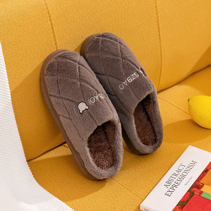 

Winter Cotton Slippers Plush Home Slippers Women's Women Men's Men Sandals Croc Shoes Soft-soled Warm Flat Sandals