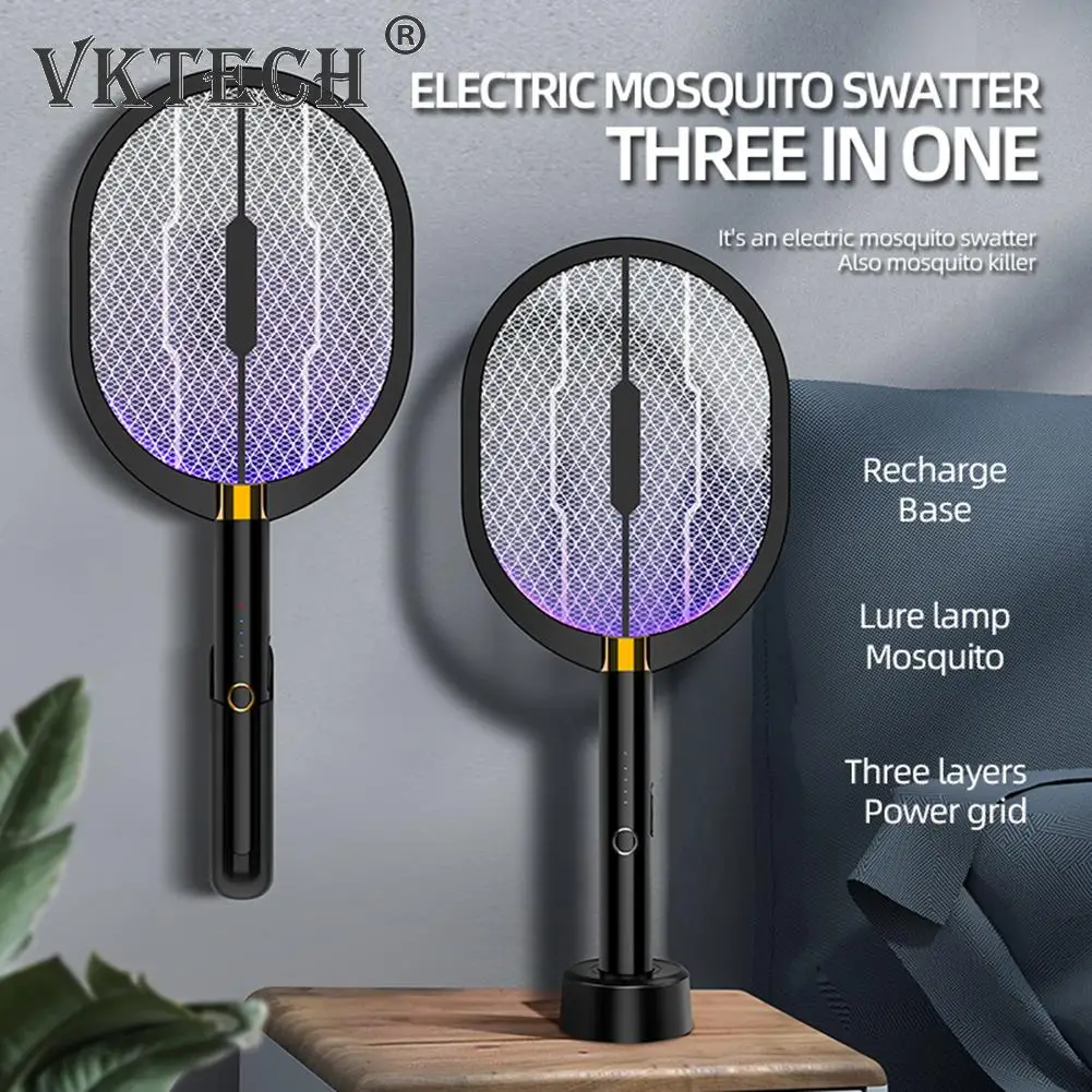 

3 In 1 Electric Mosquito Swatter Insect Racket Swatter USB Rechargeable Mosquito Swatter Kill Fly Bug Zapper Killer Trap