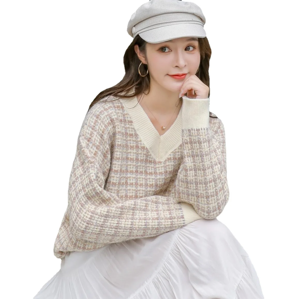 

2021 New Woman Retro Pullover Sweater Loose Style Striped Pullover Knit Casual Top Woman