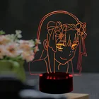 Светодиодный ночник Darling in The FRANXX с 3D иллюзией, ночник Zero Two, лампа в стиле аниме, 16 цветов, украшение для детской комнаты, цветной светильник с дистанционным управлением для девочек