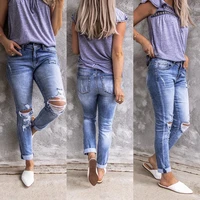 women slim fit denim jeans fashion ripped vintage solid high waist straight denim ladies skinny trousers