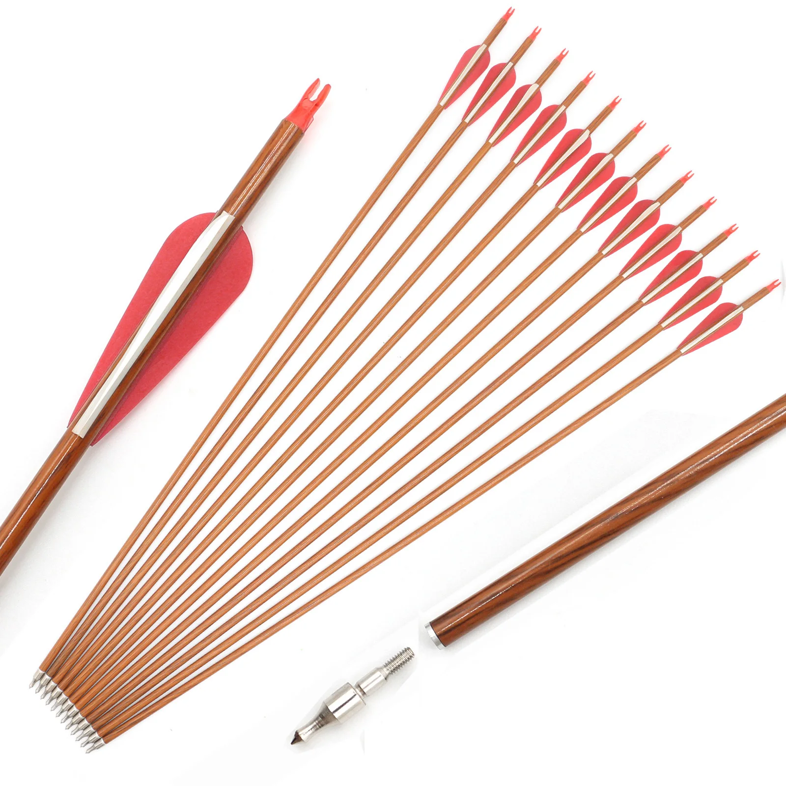 31 Inch Wood Skin Carbon Arrow Spine 500 Dia 7.8mm with 4 Inch Feather for Compound Traditional bow Archery Hunting