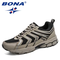 bona 2021 new designers action leather mesh running shoes men comfort jogging shoes man sneakers training sport footwear trendy