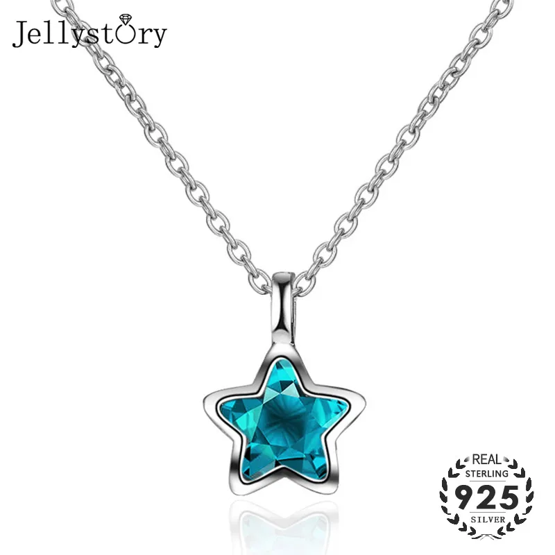 Jellystory Модные 925 серебряное ожерелье с кулоном в виде звезды Форма сапфир