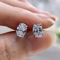 100 925 sterling silver earring 57mm oval egg shape high carbon diamond stud earrings for women sparkling wedding fine jewelry