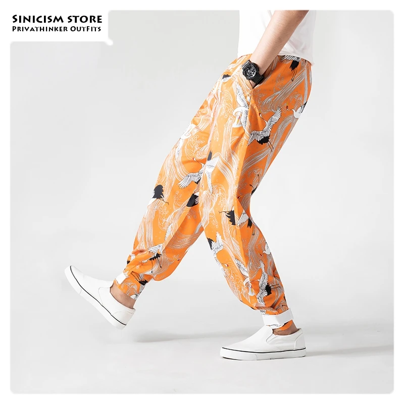 Sinicism Store мужские осенние штаны с принтом в китайском стиле, мужские винтажные шаровары большого размера, мужские высококачественные свободные брюки