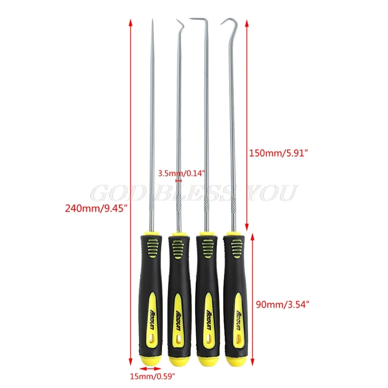 

4Pcs Full Hook Angle Hook 240mm Chrome Alloy Steel Removal O-Ring Seal Tools Drop Shipping