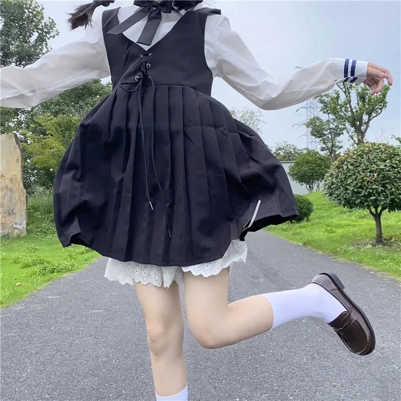 Японская мода JK униформа в студенческом стиле Бандажное с высокой талией тонкое