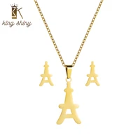 king shiny elegant eiffel tower jewelry set vintage gold color 316l stainless steel necklace earrings set bridal wedding jewelry