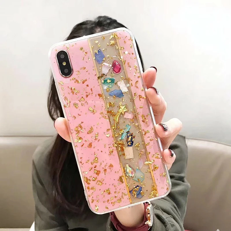 Блестящий чехол для телефона из золотой фольги и мрамора iPhone XS MAX мягкий
