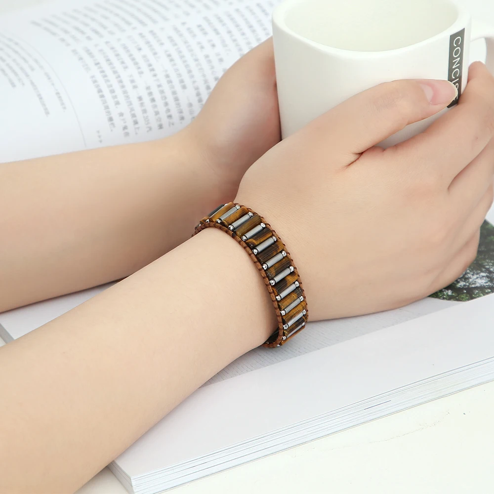 

Plumiss Tiger Eye Tube Beads Wrap Bracelets Match Silver Color Hematite Beaded Bracelet for Women Bohemian Jewelry Dropshipping