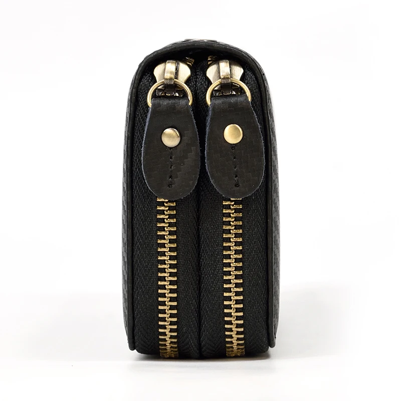 Мужской Длинный кошелек Luufan черный клатч из натуральной кожи на двойной молнии с