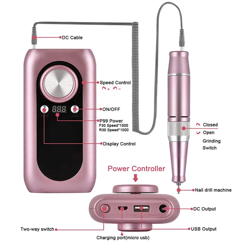Сверло для ногтей 30000 об / мин Pro Маникюрный аппарат Аппарат маникюра Педикюрный