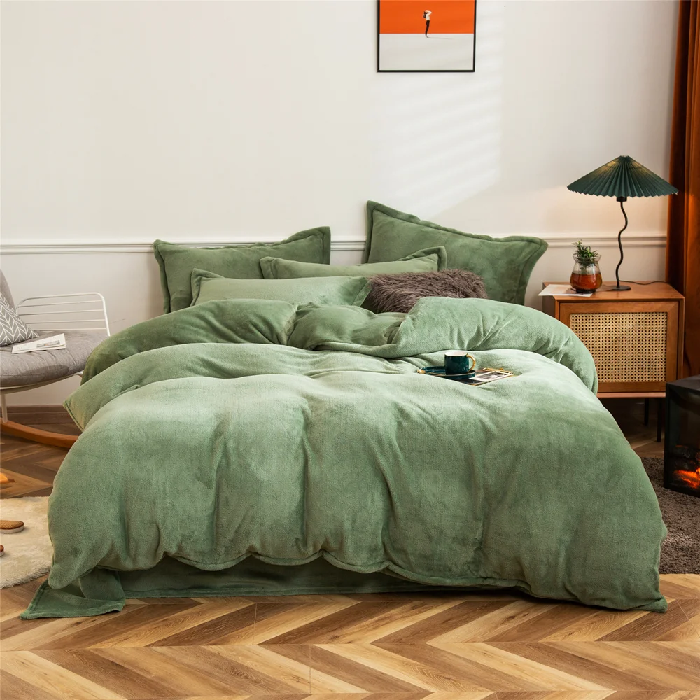 

Winter Flannel Duvet Cover 1pcs Solid Color Soft Warm Coral Fleece Keep Warm Bed Quilt Covers 220x240 Wash bedding Home Textiles