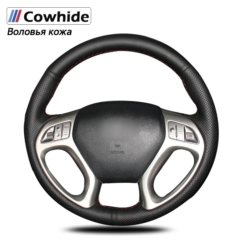 

Handsewing Black Genuine Leather Steering Wheel Covers for Hyundai ix35