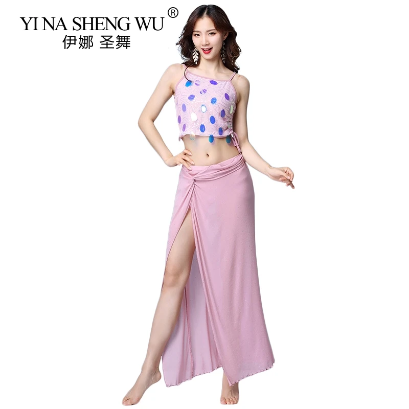 Pink Belly Dancing Suit Female New Sequins Sexy Sling Dance Practice Costumes Black Oriental 2Pcs Set | Тематическая одежда и