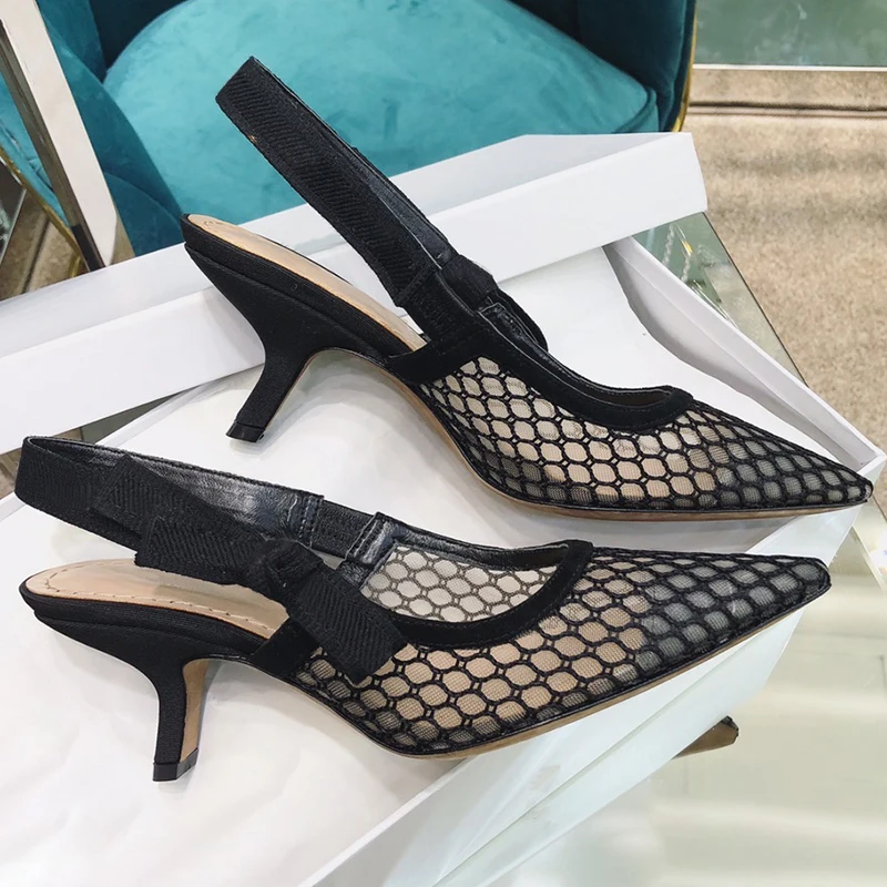 

Ollymurs Point Toe Pumps Spring Autumn Brand Design High Heels Women Shoes New Fashion Mesh Elastic Band Female Pumps