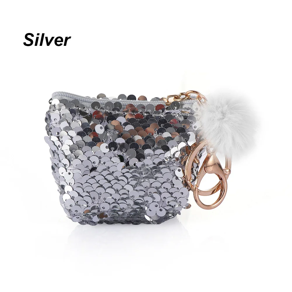 silver Модный мини-кошелек с блестками на застежке, клатч, Портативный Женский кошелек с блестками, кошельки для монет, сумки, держатель для карт, ключей, сумки для наушников - Цвет: silver