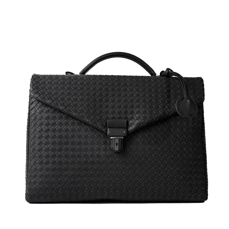 

Luxury Brand Classic Business Men's Handbag Genuine Leather% Hand-Woven Large Capacity Flip Briefcase Fashion Simple 2021 New