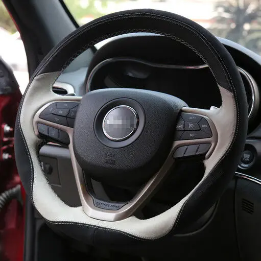 

For Jeep Grand Cherokee DIY Hand-stitched Car Steering Wheel Cover Top Leather