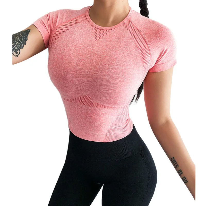 Женские энергосберегающие бесшовные рубашки с коротким рукавом для йоги