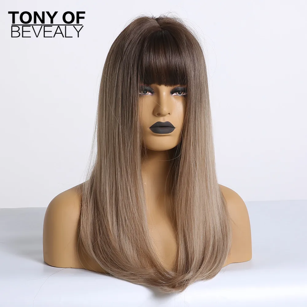 Длинный волнистый пепельный блонд многослойный парик с челкой термостойкие