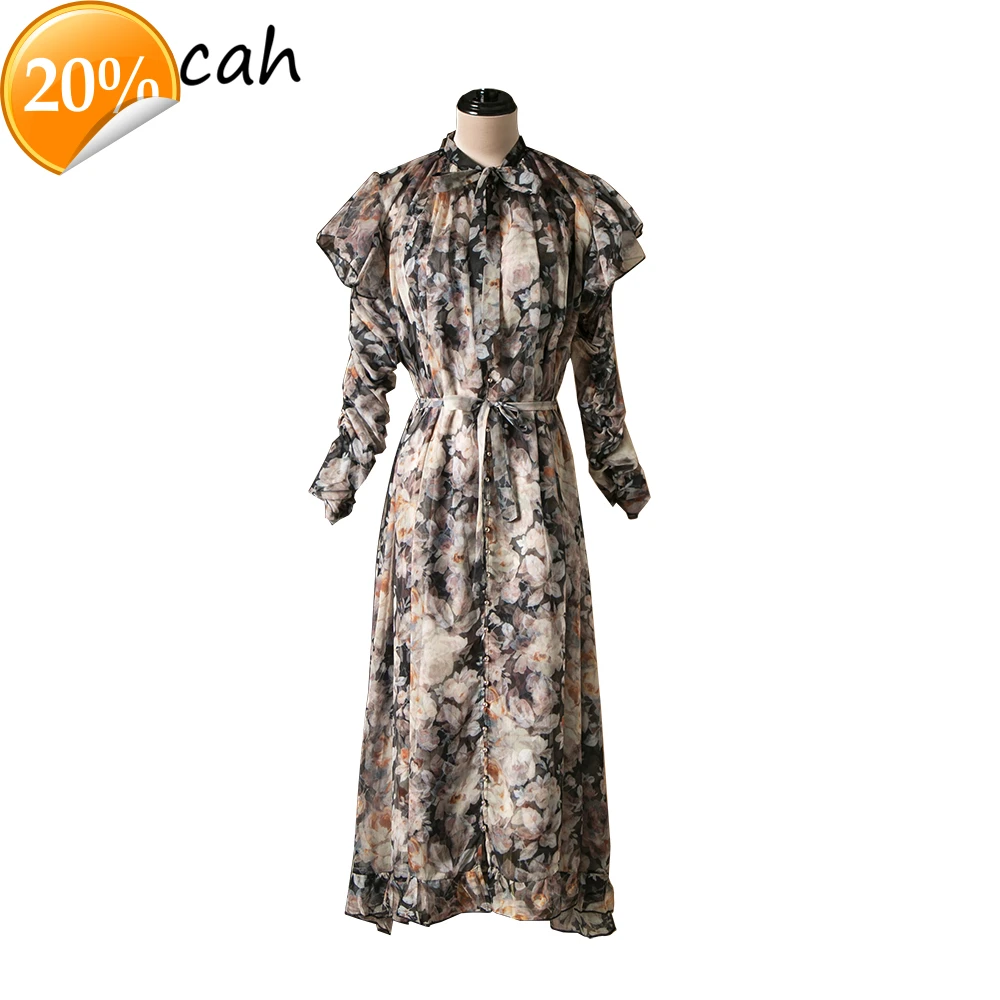 

Spring Women's Fashion Designer Party Long dress Long arm Shoulder Sheet Sharpen Printing Women's Shirts Style A-line