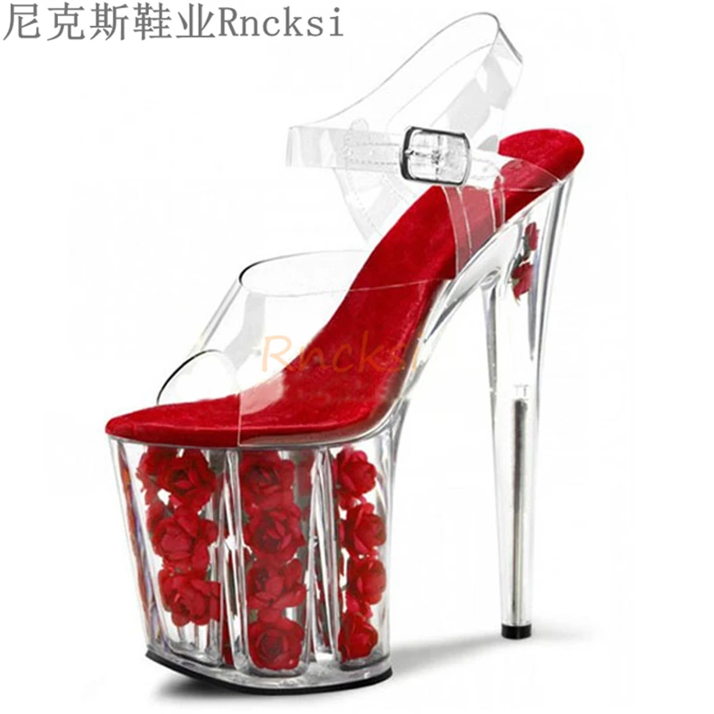 Rncksi New Female Women Sandals Girl Walking Show Shoes High Heels 20cmSexy Platform Buckle Strap Cross-tied Party Shoes