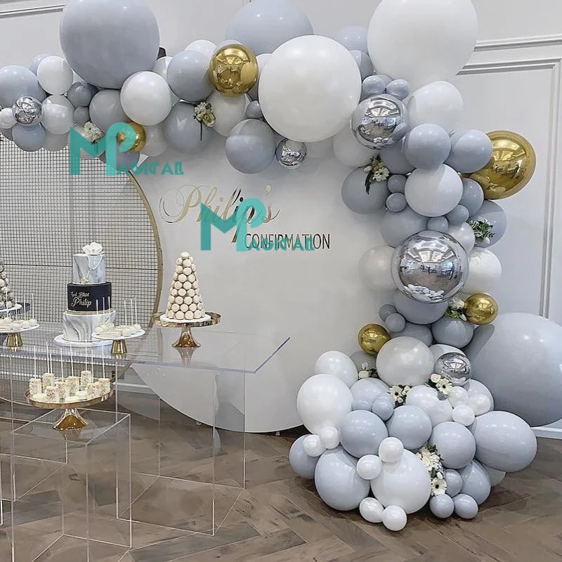 116 шт. серый белый шар гирлянда арочный комплект хромированные 4D серебристые