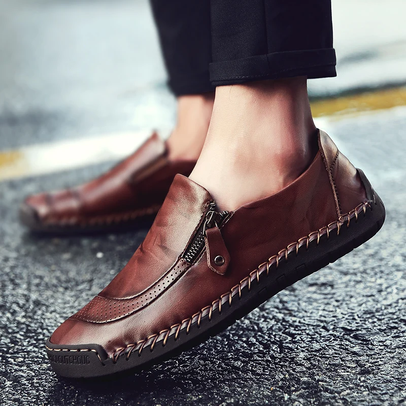 

Genuine Leather Men Casual Shoes Luxury Brand 2020 Mens Loafers Moccasins Breathable Slip on Male Driving Shoes Plus Size 38-48