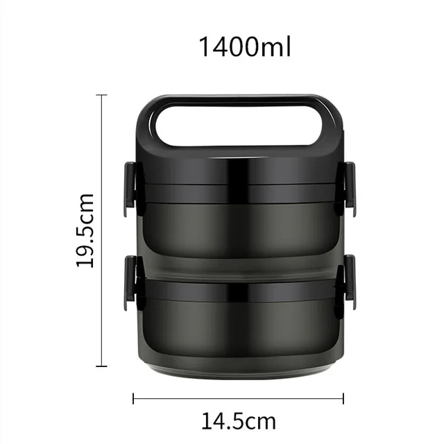 2 Layer Black Термос для ланча бэнто-бокс для студентов портативный 304 из нержавеющей стали многослойный контейнер для хранения пищи Герметичный Тепловой Ланчбокс - Цвет: 2 Layer Black