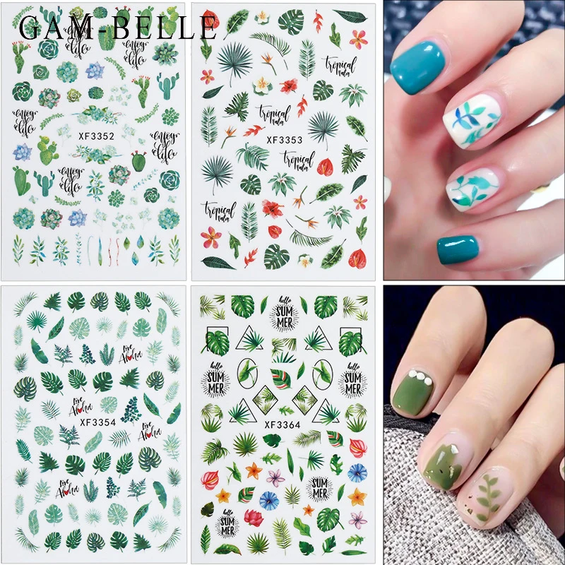 

GAM-BELLE 1 шт. простые зеленые цветы листья дерево наклейки весна лето тема Цветочные наклейки клейкий слайдер украшение для ногтей