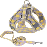 classic plaid cat harnesses for dogs cotton pet harness and leash set kitten straps for pets vest dog gift teddy back clip cats