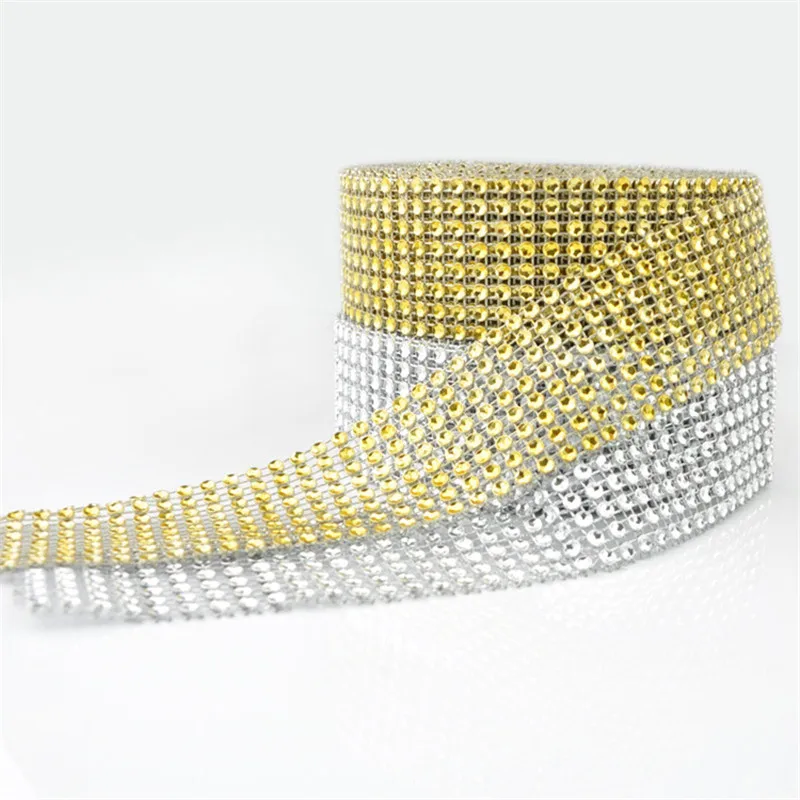 1 ярд 8 рядов золотая серебряная Хрустальная Алмазная сетка стразы лента для
