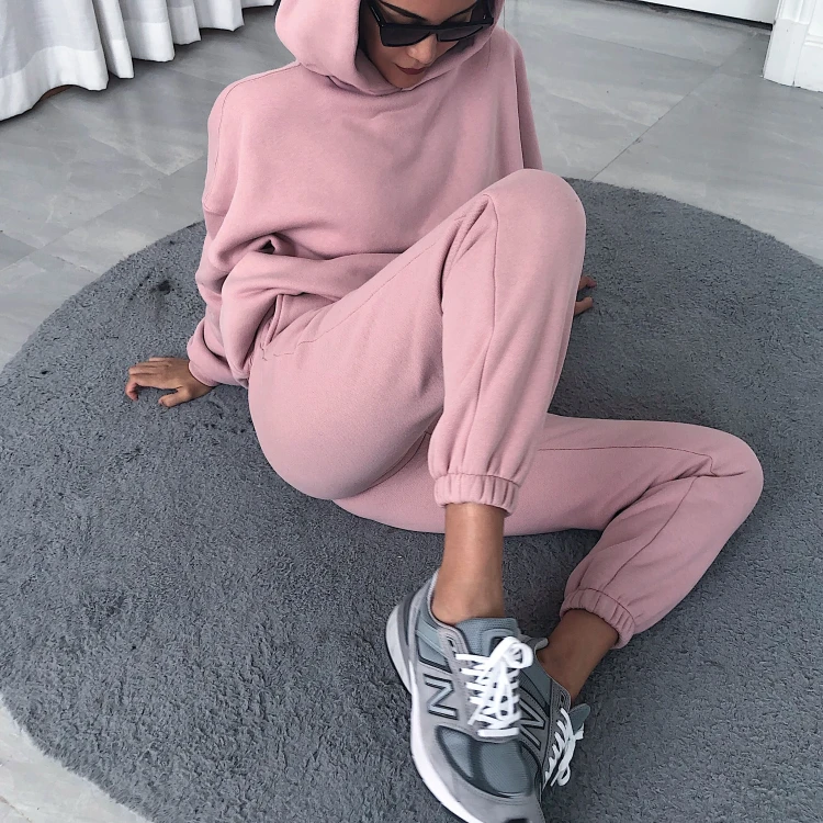 Костюм спортивный женский однотонный из двух предметов флисовый свитшот с