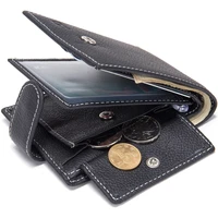 simple pure cowhide mens short wallet magic tri fold slim purse business black compact card holder coin purses men gifts