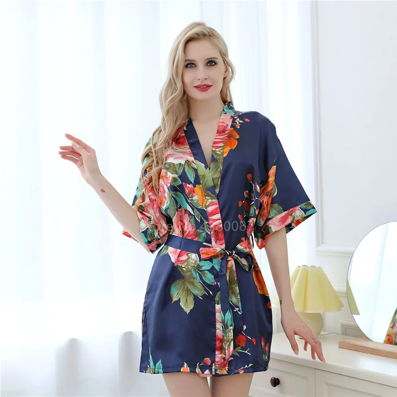 

Japanese Short Robe Women Peony Print Satin Kimono Yukata Summer Dress Sleepwear Asian Harajuku Oriental Haori Pajamas Nightgown